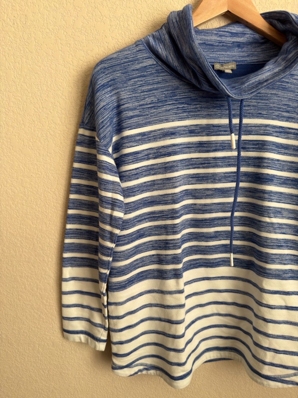 T by Talbots Striped Cowl Neck Pullover Sweater Petite Medium Blue White PM - Picture 8 of 9